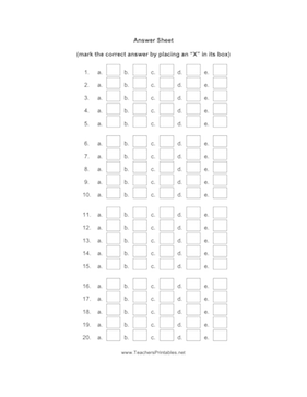 Multiple Choice Answer Sheet Teachers Printable