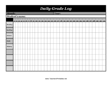 Daily Grade Log Teachers Printable