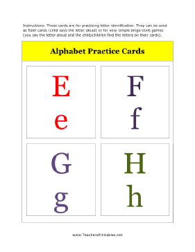 E to H Alphabet Flash Cards Teachers Printable