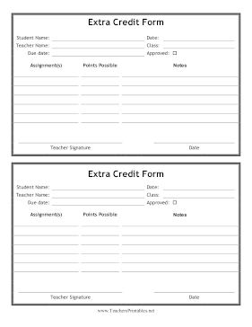 Extra Credit Form Teachers Printable