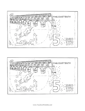 Five Euro Note Reverse Black and White Teachers Printable