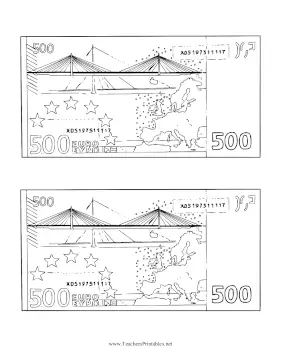 Five Hundred Euro Note Reverse Black and White Teachers Printable