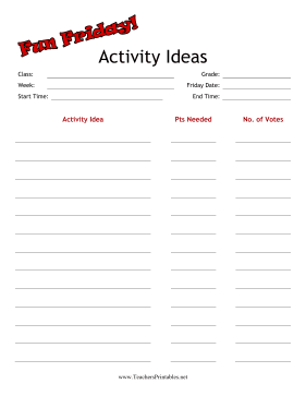 Fun Friday Activity Ideas Teachers Printable