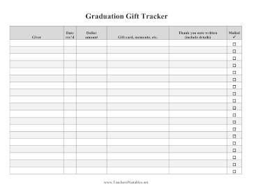 Graduation Gift Tracker Teachers Printable