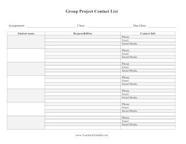 Group Project Contact List Teachers Printable