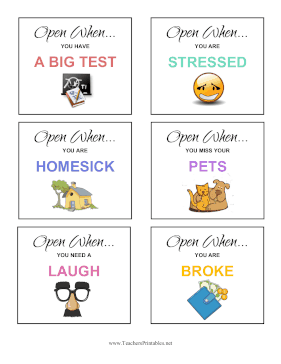 Open When College Cards Teachers Printable
