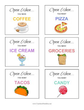 Open When College Cards Food Teachers Printable