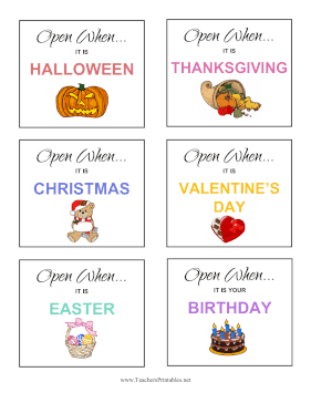 Open When College Cards Holidays Teachers Printable