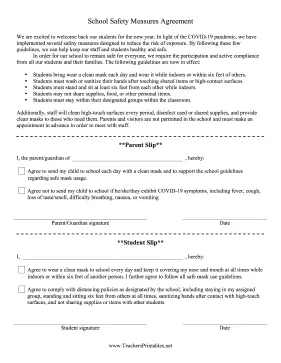 Pandemic Safety Measures Agreement Teachers Printable