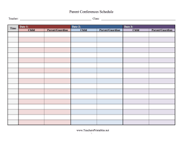 Parent Conference 3 Day Schedule Teachers Printable