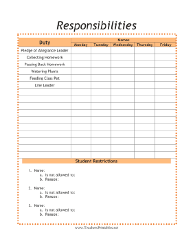 Responsibilities Chart Teachers Printable