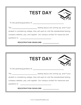 Standardized Test Day Reminder Teachers Printable