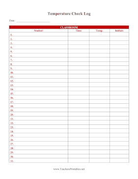 Student And Staff Temperature Check Log Teachers Printable