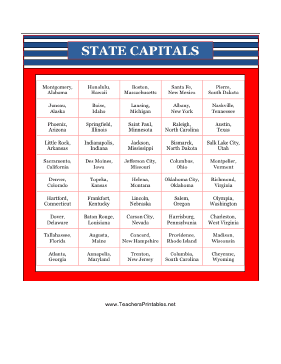 US State Capitals Teachers Printable