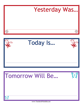 Yesterday Today Tomorrow Calendar Teachers Printable