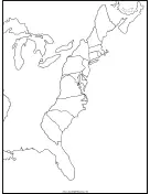 Blackline Map of Thirteen Colonies