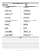 Student Assessment Checklist