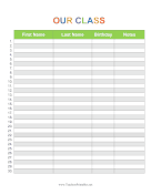 Class Roster Colorful teachers printables