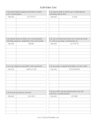 High School Activities List teachers printables