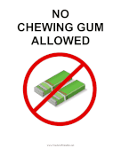 No Chewing Gum Allowed Sign teachers printables