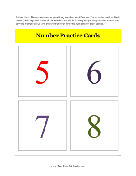 5 to 8 Number Flash Cards Teachers Printable