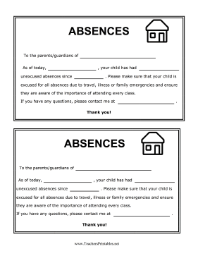 Absences Reminder Teachers Printable