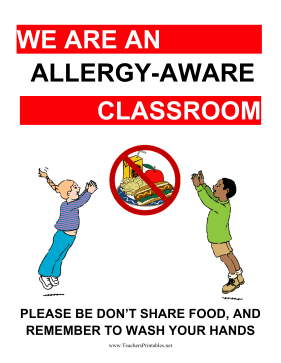 Allergy-Aware Classroom Poster Teachers Printable