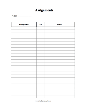 Assignments List Teachers Printable