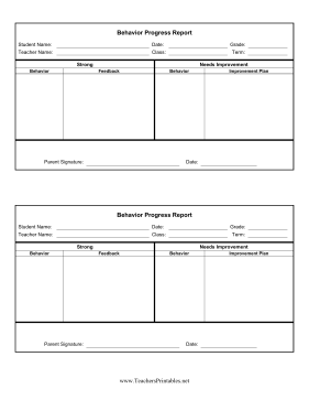 Behavior Progress Report Teachers Printable