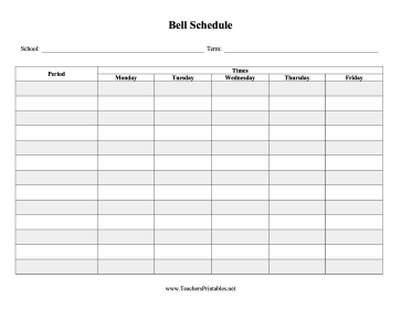 Bell Schedule Teachers Printable