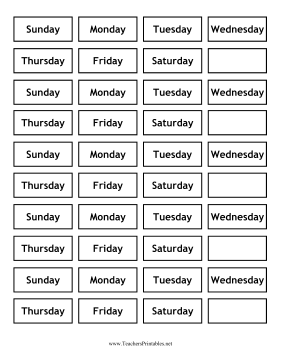 Calendar Small Weekdays Teachers Printable