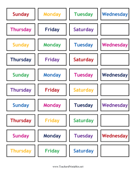 Calendar Small Weekdays Color Teachers Printable