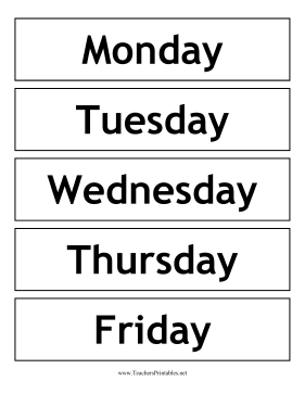 Calendar Weekdays Teachers Printable