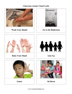 Classroom Actions Visual Cards Teachers Printable