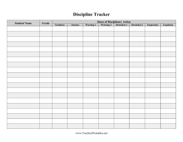 Classroom Discipline Tracker Teachers Printable