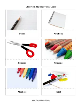 Classroom Supplies Visual Cards Teachers Printable