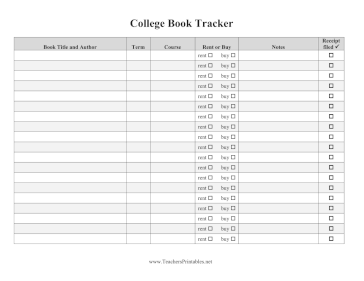 College Textbook Purchase Tracker Teachers Printable
