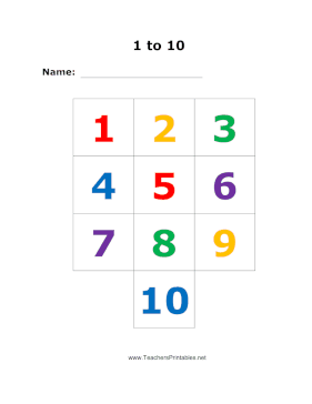 Colorful 1 to 10 Numbers Chart Teachers Printable