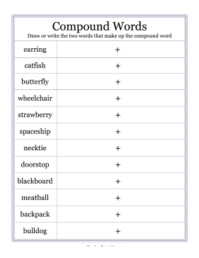 Compound Word List Teachers Printable