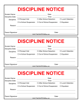 Discipline Notice Teachers Printable