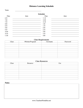 Distance Learning Schedule Teachers Printable