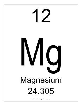 Magnesium Teachers Printable
