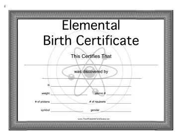 Elemental Birth Certificate Teachers Printable