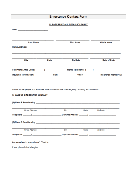Emergency Contact Form Teachers Printable