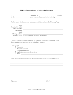FERPA Consent Form Teachers Printable