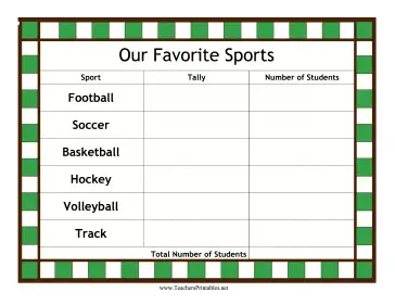 Favorite Sports Tally Teachers Printable