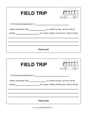 Field Trip Reminder Teachers Printable
