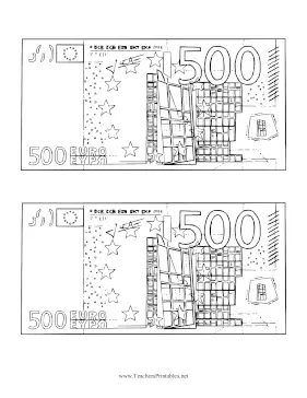 Five Hundred Euro Note Obverse Black and White Teachers Printable