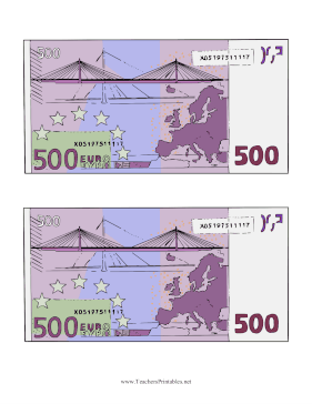 Five Hundred Euro Note Reverse Teachers Printable