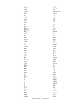 First 100 Frys Sight Words Teachers Printable